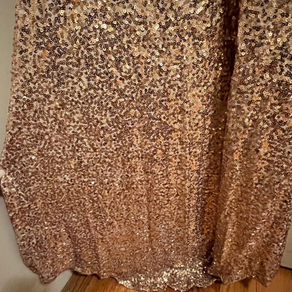 Badgley Mischka,Sequin Cowl Back Gown, rose gold, short sleeves, concealed zip. - Picture 13 of 15